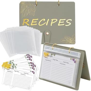 Imagem de Fichário de receitas com mangas de plástico, fichário de receitas em pé para 50 cartões de receitas, 10 x 15 cm, kit organizador de receitas em branco para cartões de receitas DIY e 25 protetores de