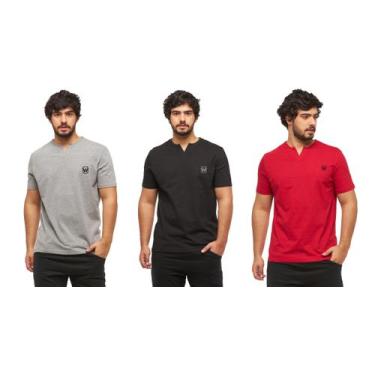 Imagem de Kit com 03 camisetas basicas wooks masculina gola portuguesa - wc3, Ci