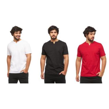 Imagem de Kit com 03 camisetas basica gola portuguesa - c3 - Wooks, Branco, Pret