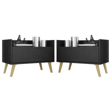 Imagem de Kit Com 2 Mesas De Cabeceira 80Cm Retrô Multimóveis V4002 Preta/Natura