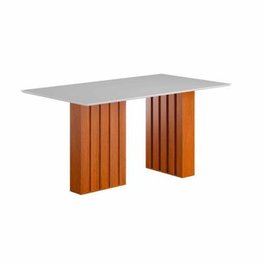 Imagem de Mesa Sala Jantar Santiago 160x90 Cm Com Tampo De Vidro Cinamomo branco