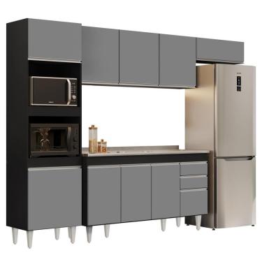 Imagem de Armário De Cozinha Modulada 4 Peças Cp12 Balcão Com Pia Inox Preto/cinza - Lumil
