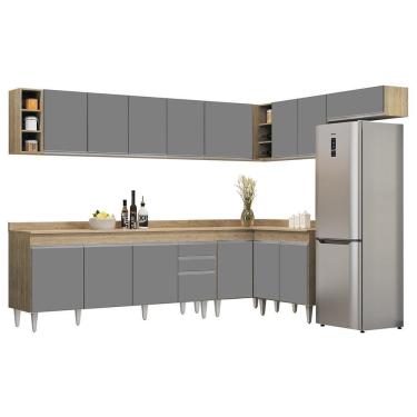 Imagem de Armário De Cozinha Modulado De Canto 8 Peças Cp26 Balcão Com Tampo Castanho/cinza - Lumil