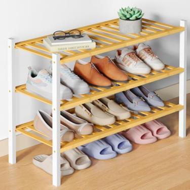 Imagem de Smiry Sapateira de bambu para armário, organizador de sapatos empilhável de madeira de 3 níveis, prateleira de armazenamento de sapatos de pé livre para entrada, entrada da porta da frente, natural e