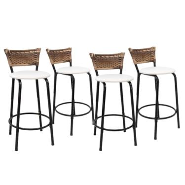 Imagem de Kit com 4 Banquetas 60cm Estrutura Preta Encosto Cappuccino Ideal Para Balcão Ilha Bancada Área de Lazer Cozinha Bar Lanchonete Piscina (Assento Branco)