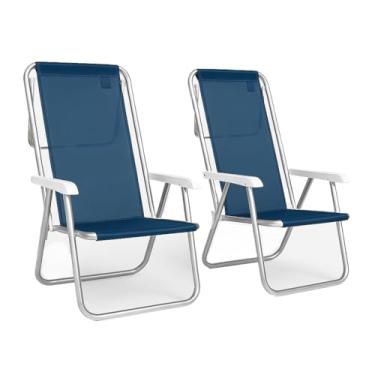 Imagem de Kit com 2 Cadeiras de Praia Reclináveis em Alumínio, 8 Posições, Suporta 100kg cada - para Piscina e Jardim (Kit Cadeiras - Azul Marinho)