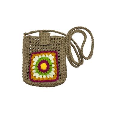 Imagem de Bolsa tiracolo de crochê feita à mão – Bolsa de ombro quadrada Boho Granny | Bolsa mensageiro de malha pequena com alça longa, bolsa de crochê retrô leve