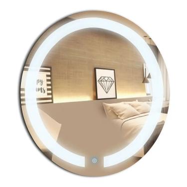 Imagem de Espelheira Redondo 40cm Iluminação Direta com 2 Leds Touch espelho lapidado