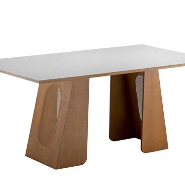 Imagem de Mesa Tampo Madeira Vidro Reto 180cm X 80cm Celine Amendoa