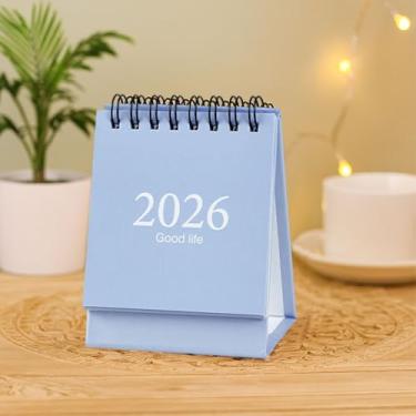 Imagem de Mini calendário de mesa 2025-2026 - Calendário mensal pequeno com papel grosso, adesivos para casa/escritório, funciona de julho de 2025 a dezembro de 2026, azul