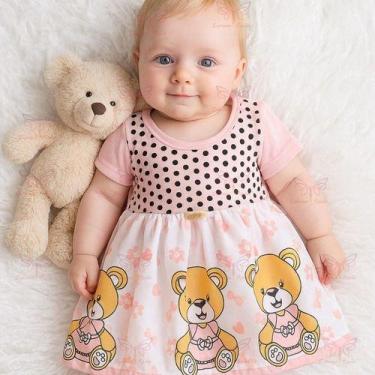 Imagem de Vestido Bebe Menina Infantil Estampado Ursinho Tam RN a 03 Meses - Sup