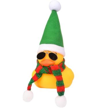 Imagem de MuMyer Ornamentos de carro de pato de borracha amarelo para decoração de Natal e decorações de casa com mini chapéu cachecol e óculos de sol (A5)