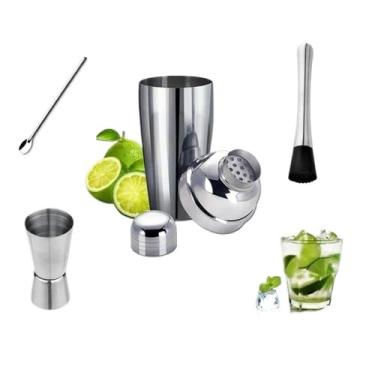 Imagem de Kit Coqueteleira Bar Profissional para Drinks Bebidas Conjunto de 4 PeçAs em Aço InoxidáVel para Barman Shaker Profissional para CoquetéIs