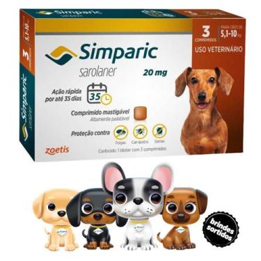 Imagem de Simparic Antipulgas E Carrapatos Caes 5,1 A 10Kg C/3 Comprimidos + Sur