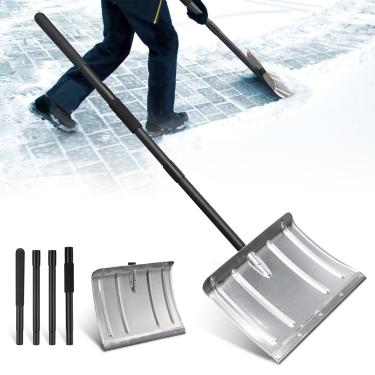 Imagem de Pá de neve para entrada de garagem, pás ergonômicas para remoção de neve, pás de arado de inverno resistentes com alça longa de economia traseira de 167 cm, lâmina de metal de 40 cm de largura para