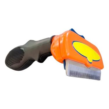 Imagem de Rasqueadeira para Cães, Plástico e Aço Inox, Laranja, 15cm x 6,5cm, Cabo Ergonômico, para Pelagem Média