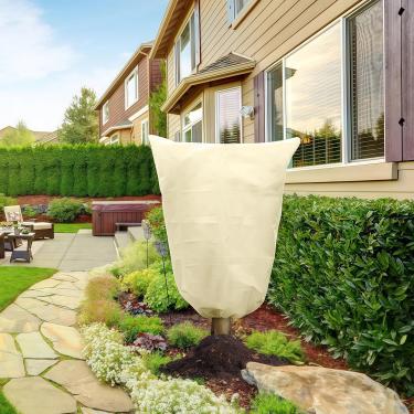 Imagem de 1 capa de proteção contra geada de plantas – 80 x 120 cm, tecido não tecido espesso, capa para plantas de inverno com zíper e cordão para árvores, arbustos, plantas de jardim, branca