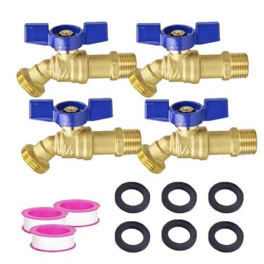 Imagem de TMOK Torneira externa de fluxo total de 1/4 de volta - mangueira de latão torneira de jardim com entrada MIP de 1/5.1 cm, saída MHT de 3/10.2 cm, fita de teflon e arruelas incluídas, resistente ao