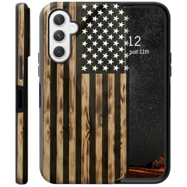 Imagem de RAUEDWDJS Capa para Samsung Galaxy A16 5G, compatível com carregamento sem fio, capa protetora híbrida robusta à prova de choque de camada dupla 6,7 polegadas 2024, bandeira americana marrom