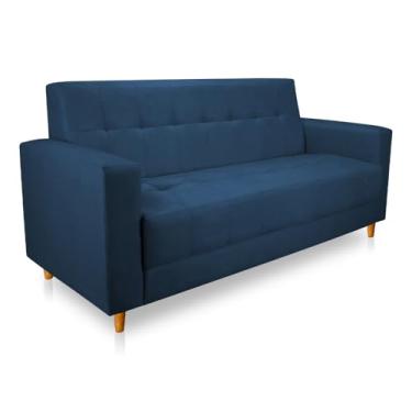 Imagem de Sofá 03 Lugares 180cm Atenas Suede Azul Marinho Pés Castanho - Pallazio