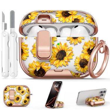Imagem de Polislime Capa para AirPod Pro 3 2025, com trava de segurança e suporte de telefone para AirPod Pro 3 gerações, capa feminina, capas para iPod Pro 3 com chaveiro e kit de limpeza - girassol amarelo