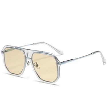 Imagem de Óculos de sol quadrados da moda, femininos, tendência, luxo, armação grande, masculino, ar livre, viagem, direção, UV400 (chá azul)