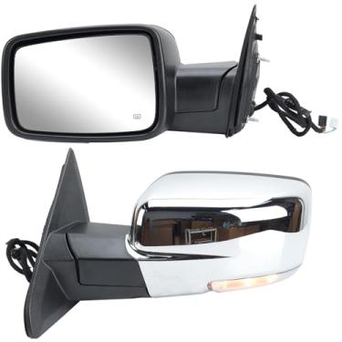 Imagem de Espelho lateral esquerdo do motorista compatível com Dodge Ram 1500 2500 3500 2013-2018 retrovisores com sensor de temperatura de luz de seta, vidro elétrico dobrável aquecido, cromado, 12 pinos