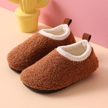 Imagem de Pantufas infantis para meninos e meninas com sola de borracha antiderrapante para caminhada em ambientes internos/externos, Marrom, 10-11 Little Kid