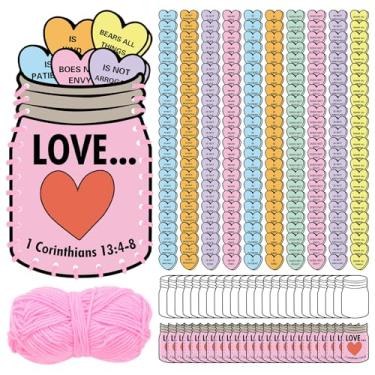 Imagem de Gilprop 24 Sets Valentine's Day Bible Craft Valentine's Paper Mason Jars and Heart-Shaped Card with Christian Words for Sunday School Church Craft Project Supplies Gifts