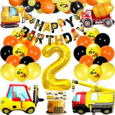 Imagem de Construction Birthday Party Supplies,2 Year Olds Construction Party Balloon for Kids with Dump Truck Theme, Includes Cake Toppers, Balloons, Banners, Signs and More