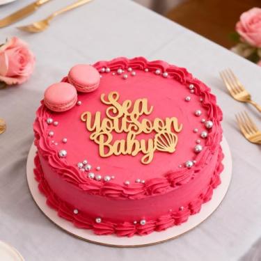 Imagem de Acrílico Sea You Soon Baby Cake Topper com Concha, Tema do Oceano Dourado Menino ou Menina Chá de Bebê Anúncio Grávida Decoração de Festa de Aniversário Suprimentos