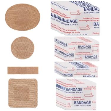 Imagem de 220un Unidades Curativos Adesivos Pequenos, 4 Estilos Bandagens Adesivas Flexíveis de Tecido Sortido Incluindo Formatos Redondos Ovais Quadrados e Tira para Pequenos Cortes Arranhões Feridas