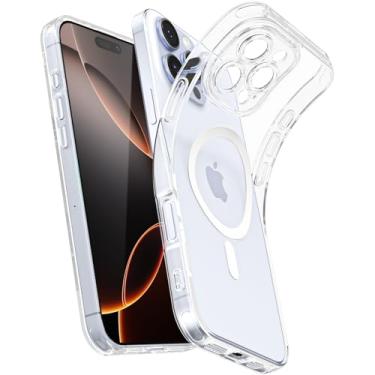 Imagem de Svanove Capa magnética transparente para iPhone 16 Pro, compatível com Magsafe Slim Thin Transparente Mag Safe Case para mulheres e meninas, linda capa de segurança de borracha de silicone macia com