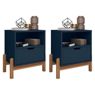 Imagem de Kit 2 Mesas De Cabeceira Antares 1 Gaveta Azul Cobalto - Casa D Azul Cobalto