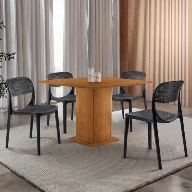 Imagem de Mesa De Jantar Loren 90cm Mdf 4 Cad Zoe Moderna Mobilia Preto/naturalle Laminado
