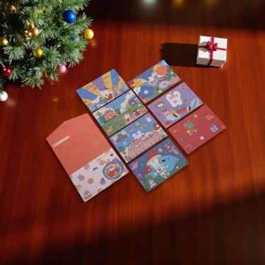 Imagem de 1 conjunto de cartões de Natal retrô série tripla com papel envelope multicolorido 12,7 x 8,4 cm