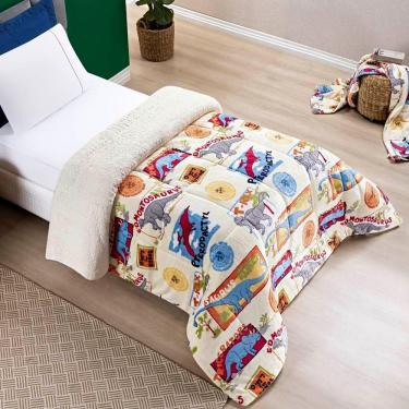 Imagem de Edredom Solteiro Coberdrom Kids Sherpa-mantinha 1 Peça Dino