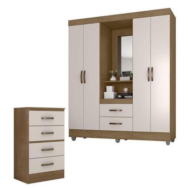 Imagem de Guarda Roupa Casal Capela E Cômoda 4 Gavetas Lite Nature Off White – Móveis Leão