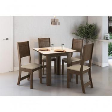 Imagem de Conjunto Sala De Jantar Fidelitá Pequim Com 4 Cadeiras Noce/off-white Assento Bege