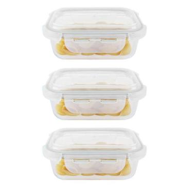 Imagem de Kit 3 Potes Hermético Vidro Marmita Micro-Ondas 370Ml - Class Home