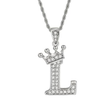 Imagem de Colares femininos com inicial de prata, colar longo com pingente delicado de letra A-Z, colar com nome de coroa, joias para presente feminino, One size, Metal, Sem Pedra Preciosa