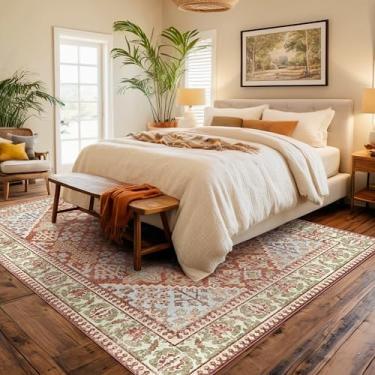 Imagem de Kokia Tapetes de área de 12 x 18 cm para sala de estar, lavável à máquina, tapete boho antiderrapante para quarto, tapete vintage macio estampado laranja 12 x 18 cm