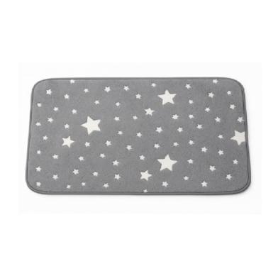 Imagem de Tapete Infantil Brilha no Escuro. Divertido, Antiderrapante, Pelúcia. Ideal p/Quarto de Criança (Cinza Estrela)