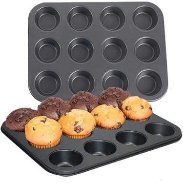Imagem de Forma para Cupcake e Muffin Antiaderente com 12 Cavidades – Assadeira de Alumínio Resistente e Durável, Ideal para Bolos, Tortinhas, Empadinhas, Doces e Sobremesas no Forno