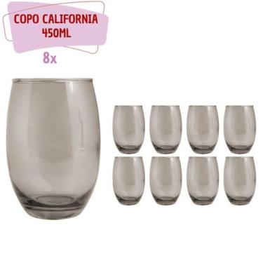 Imagem de Kit 8 Copos California Redondo Vidro Cinza Mesa Posta 450ml - PRATICAS