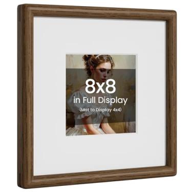 Imagem de Porta-retrato 20 x 20 cm, madeira de carvalho natural da Califórnia-EUA, acabamento em cor de nogueira, feito à mão, 20 x 20 cm, fosco para foto de 10 x 10 cm com vidro temperado verdadeiro, para