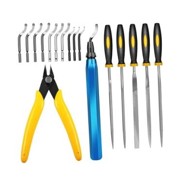 Imagem de Ioensy Ferramentas de rebarbação Alicate de acabamento Cabo ergonômico Removedor de rebarbação versátil 5 limas para bordas impressas em 3D Pp