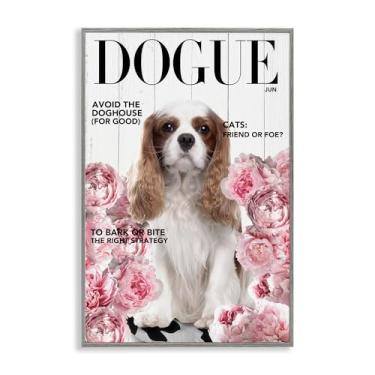 Imagem de Stupell Industries Funny Floral Dog Magazine Arte giclée emoldurada preta, design por Sasha, 61 x 40 cm