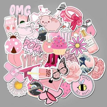 Imagem de 100 peças de adesivos estéticos rosa para meninas, adesivos legais de viagem, adesivos de vinil à prova d'água para garrafas de água, laptop, bagagem, adolescentes adultos, teclados, mochilas, skates