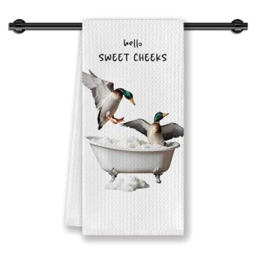 Imagem de CosxHabitat Hello Sweet Cheeks Mallard Duck Toalhas de mão de banheiro, presentes de pato-real para mulheres, animais selvagens, cabeça verde, patos toalhas de mão para decoração de banheiro, 40 x 61